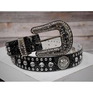 Rhinestone Crystal Western Bling Leather Belt Country Cowgirl Women 32-38 Large